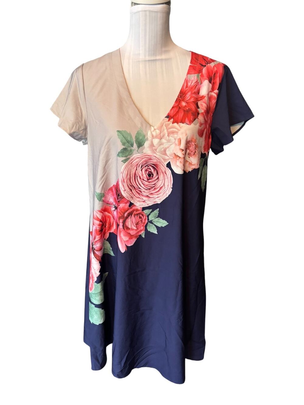 SHEILAY Blue and Floral Dress Size M